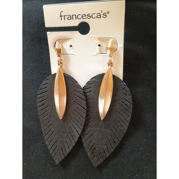 Francesca's Leather Ivory And Gold Earring Set Of 2 - Picture 4 of 5